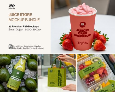 Juice Store Mockup Bundle Fresh Juice Branding & Packaging