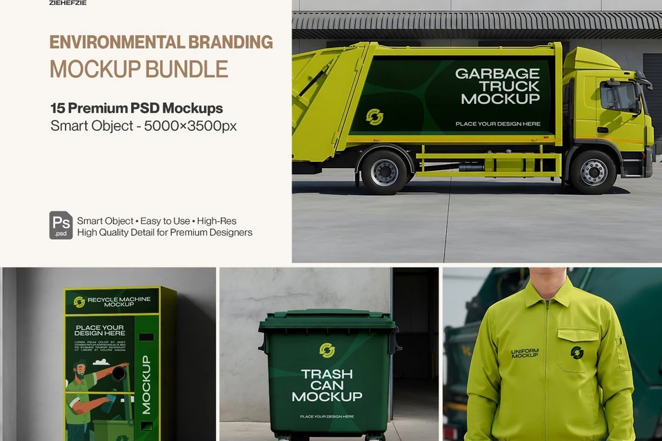 Premium Environmental Branding 15 PSD Mockups for Waste & Recycling Services