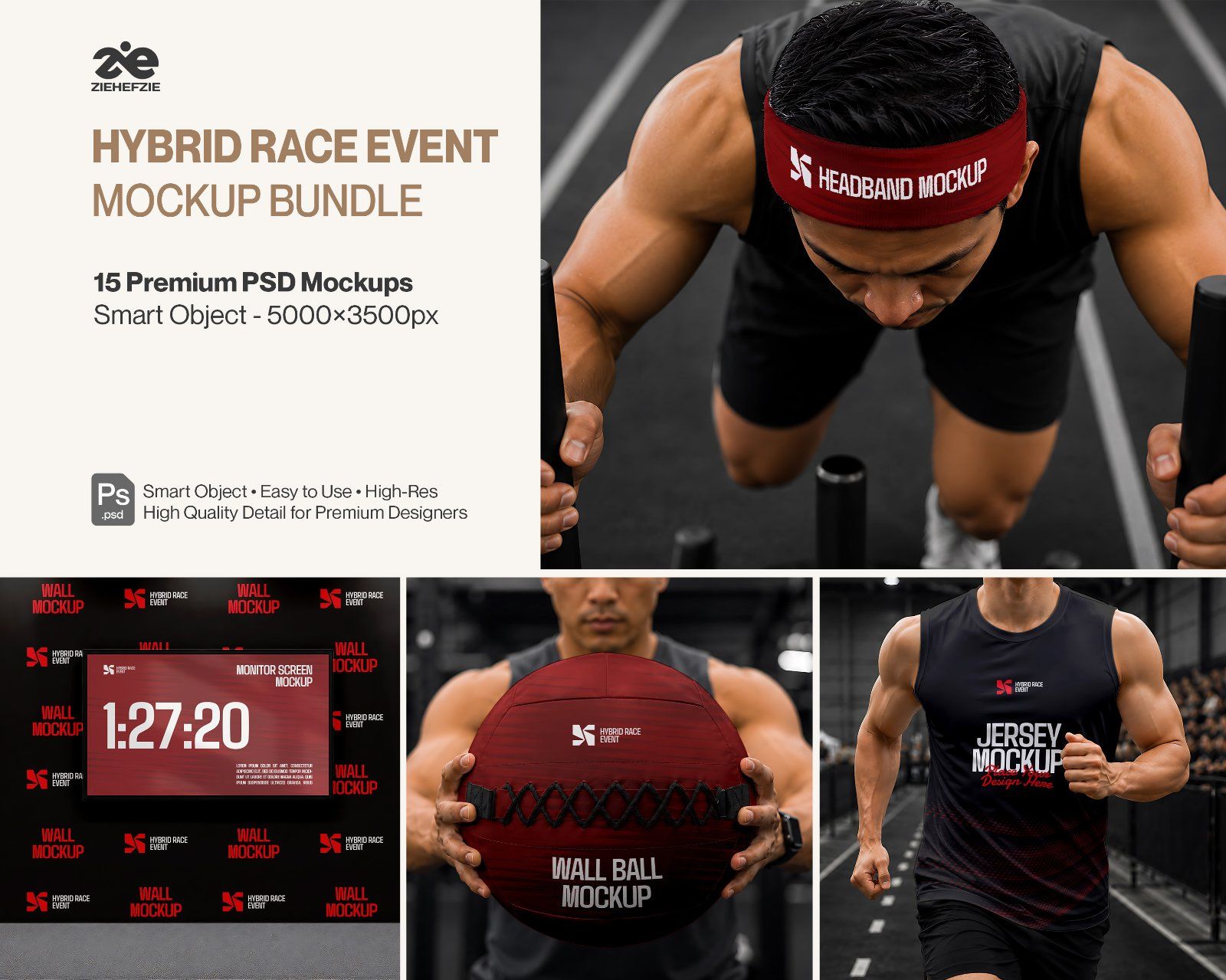 Premium Hybrid Race Event Mockup Bundle – 15 Tactical Sports PSD Scenes for Fitness Racing, Hyrox &