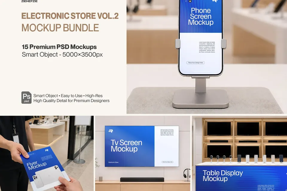 Electronic Store Vol.2 Mockup Bundle - 15 PSD Templates Device Mockup Bundle