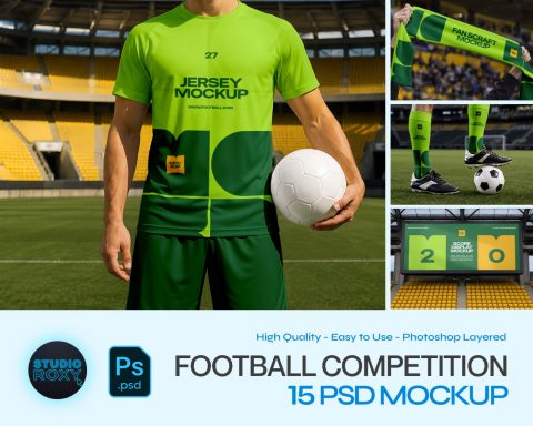 Premium Football Competition Mockup Bundle – 15 Stadium PSD Scenes for Soccer Kits, Fan Merchandise