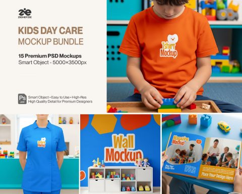 Premium Kids Day Care Mockup BundleKindergarten Branding PSD Mockups