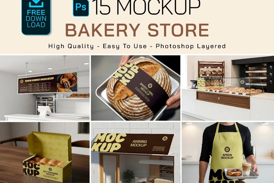 Premium Branding Brown Bakery Store Mockup