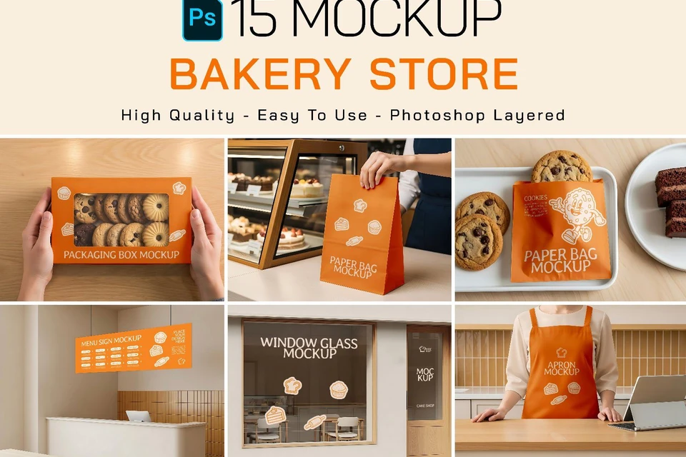 Premium Branding Orange Bakery Store Mockup