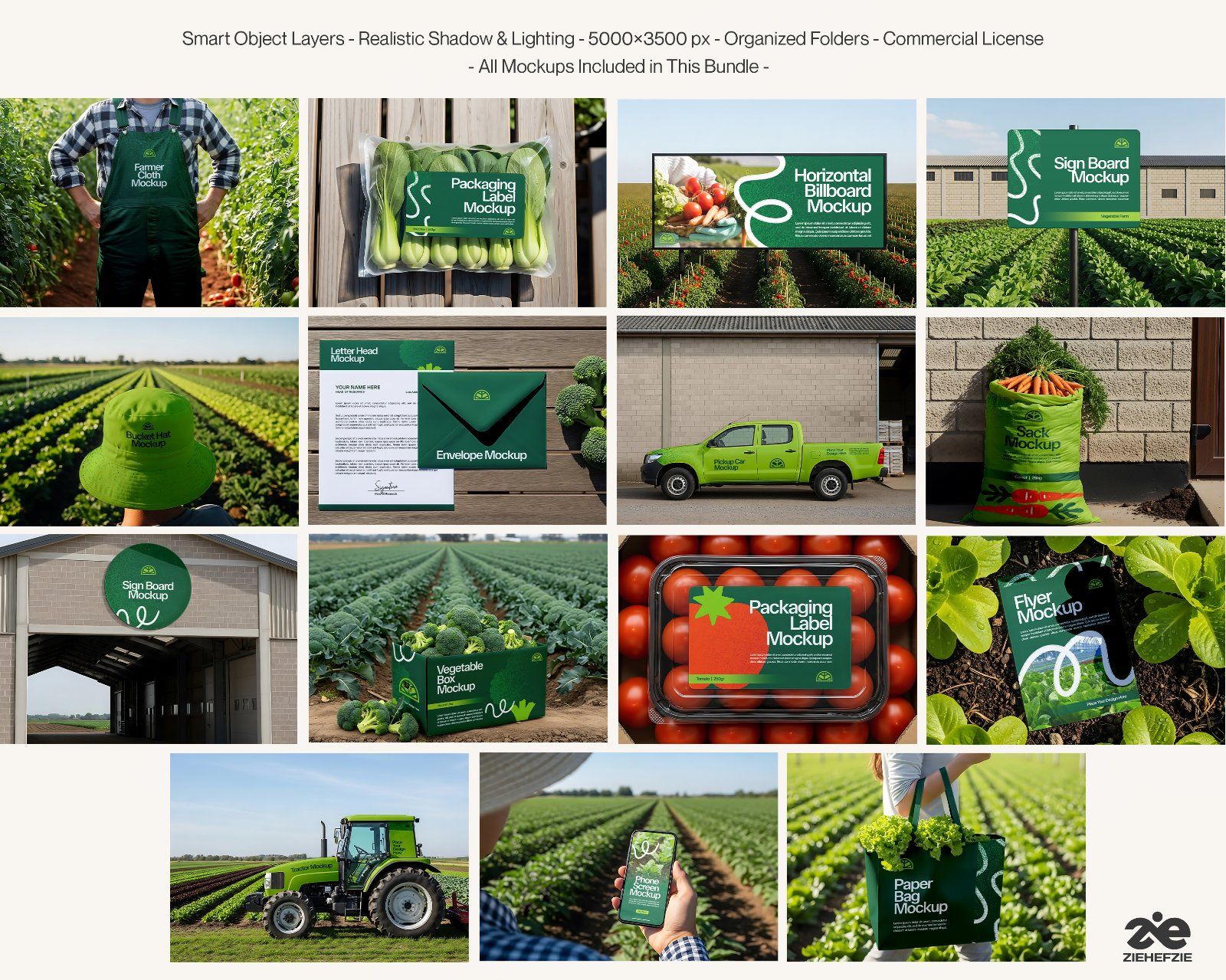 Vegetable Farm Mockup Bundle PSD – Agriculture & Organic Food Branding Mockups