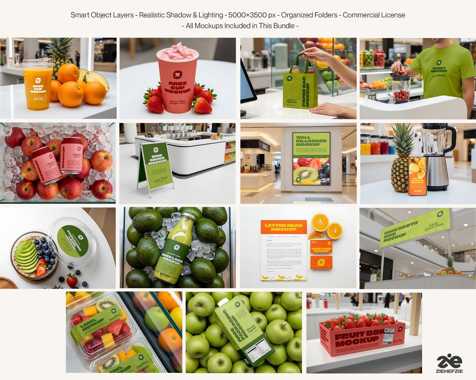 Juice Store Mockup Bundle Fresh Juice Branding & Packaging