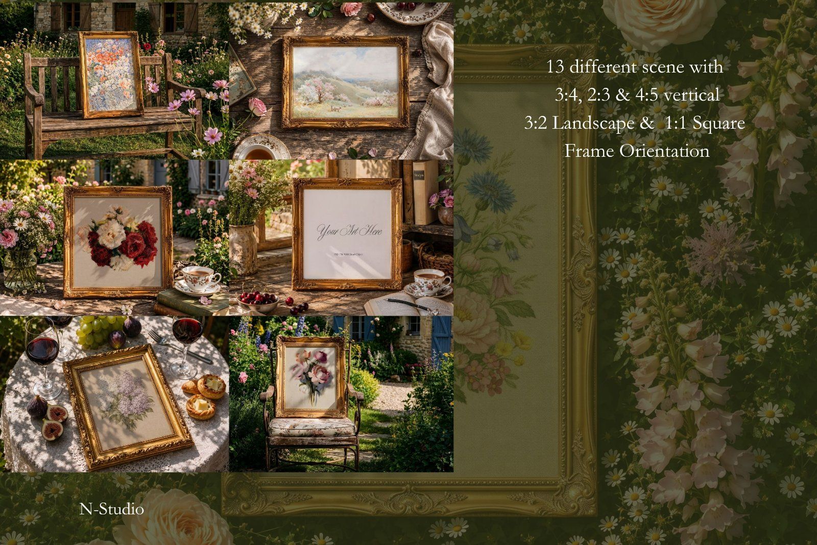Spring Frame Mockups: Elegant Baroque & Gold Frames Collection