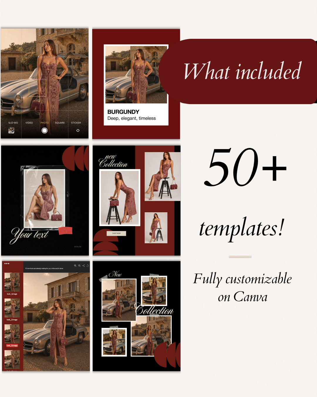 Burgundy Fashion Instagram Templates, Canva Social Media Kit for Clothing Brands — image 4