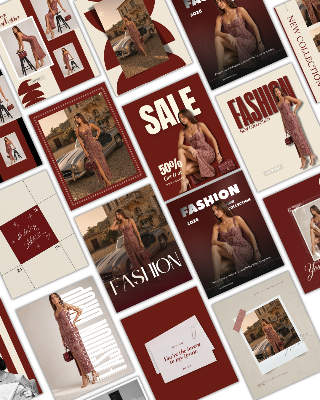 Burgundy Fashion Instagram Templates, Canva Social Media Kit for Clothing Brands — image 7