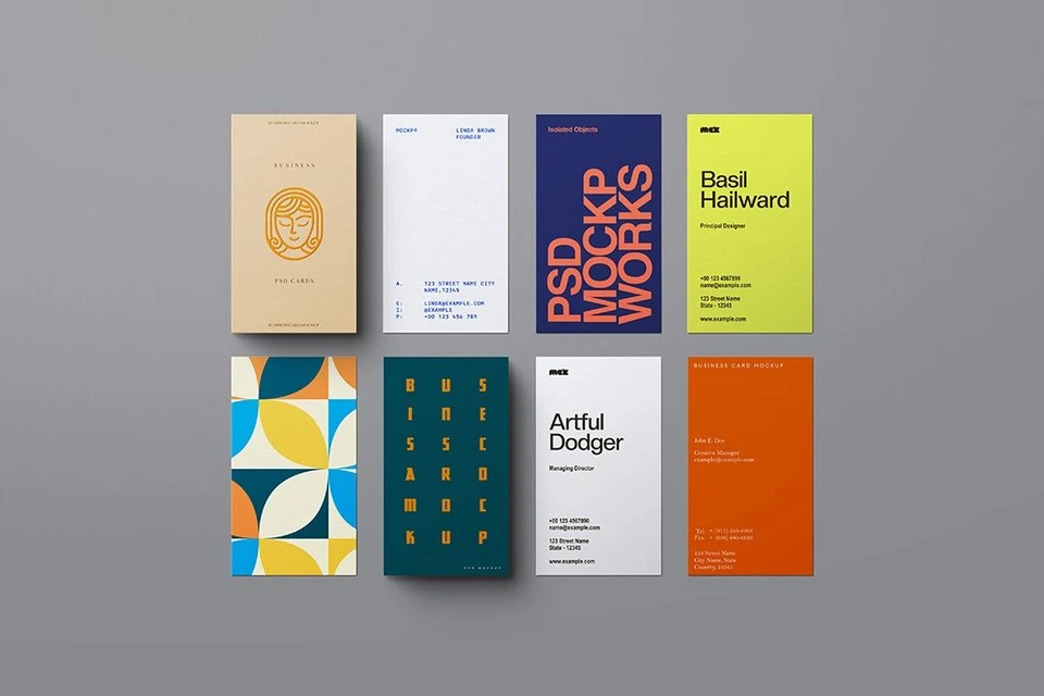Business Card Mockup Set – Vertical Layout (8 Objects)