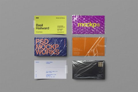 Business Card Mockup Set - Wrapped & Taped (6 Objects)
