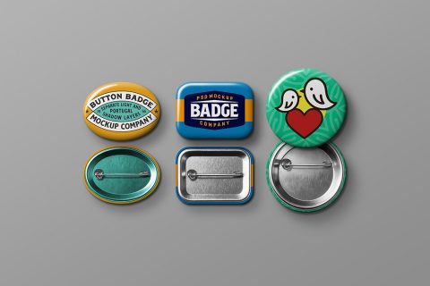 Button Badge Mockup Set - Round, Rectangle & Oval (3 Objects)