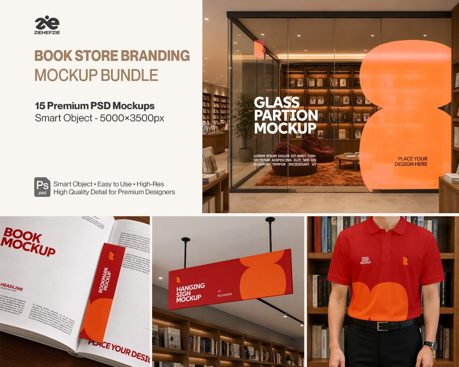 Premium Book Store Branding Mockup Bundle – 15 Literary PSD Scenes for Bookstores, Publishing Houses