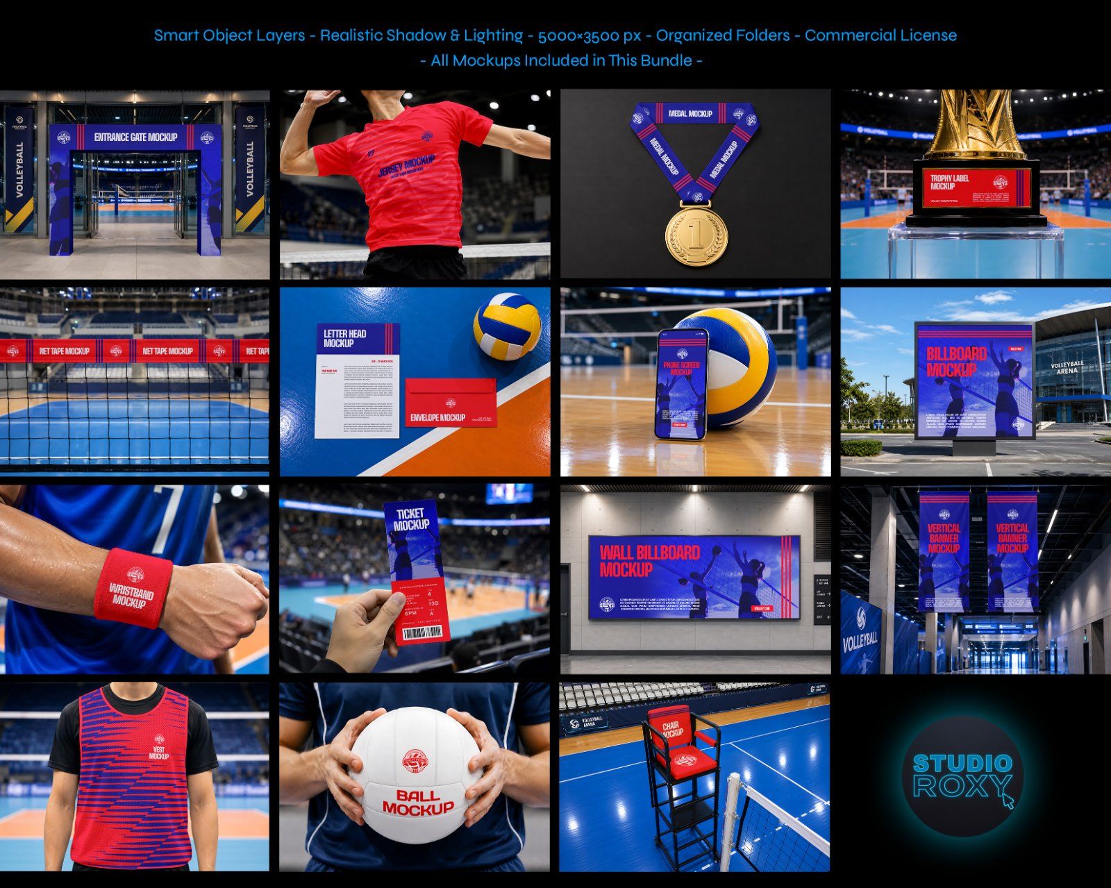 Ultimate Volleyball Team Branding Mockup Bundle – 15 Premium PSD Scenes for Tournament & Athletic Ki