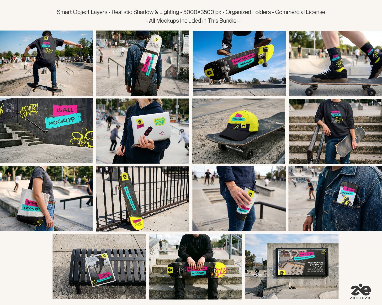 Ultimate Skateboard Branding Mockup Bundle – 15 Premium PSD Scenes for Urban Streetwear & Skate Cult