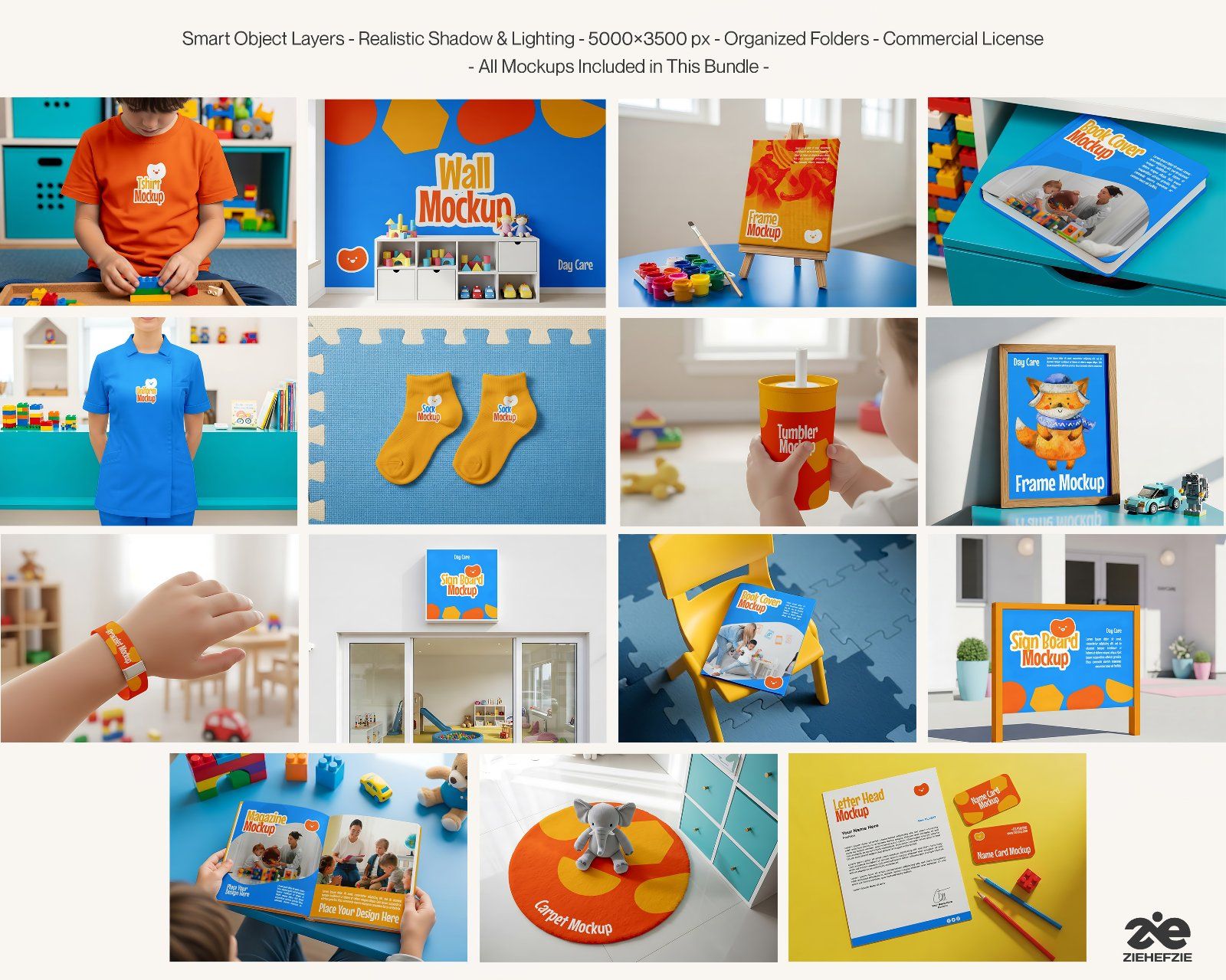 Premium Kids Day Care Mockup BundleKindergarten Branding PSD Mockups