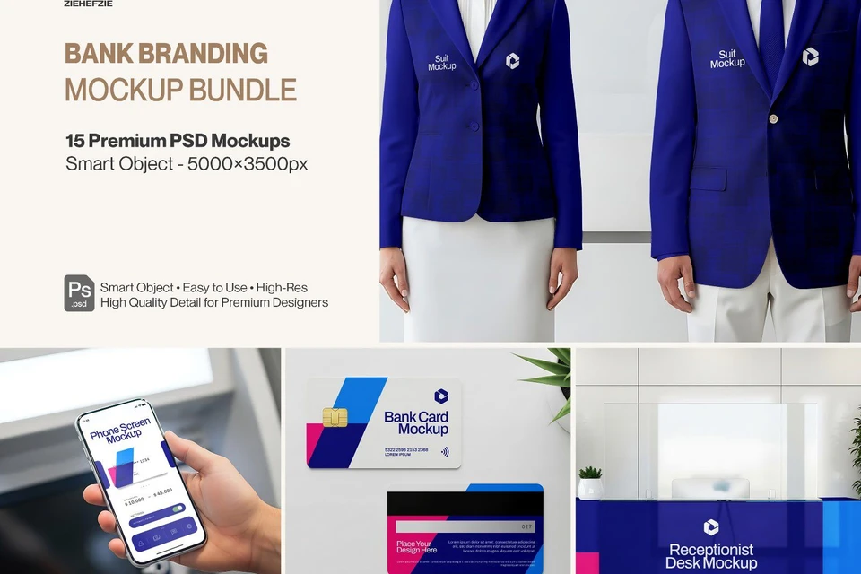 15 Premium Branding Corporate Identity PSD Mockups for Banking & Financial Institutions
