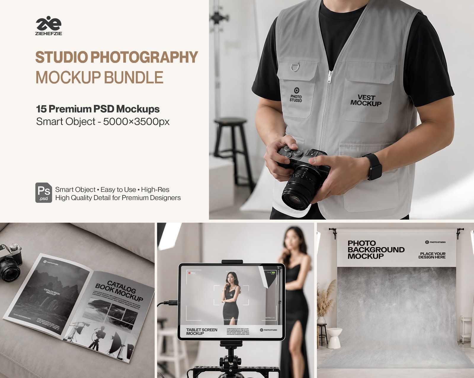 Premium Studio Photography Branding Mockup Bundle – 15 Creative Production PSD Scenes for Photo Stud