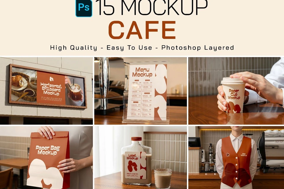 Premium Branding Brown Cafe Mockup
