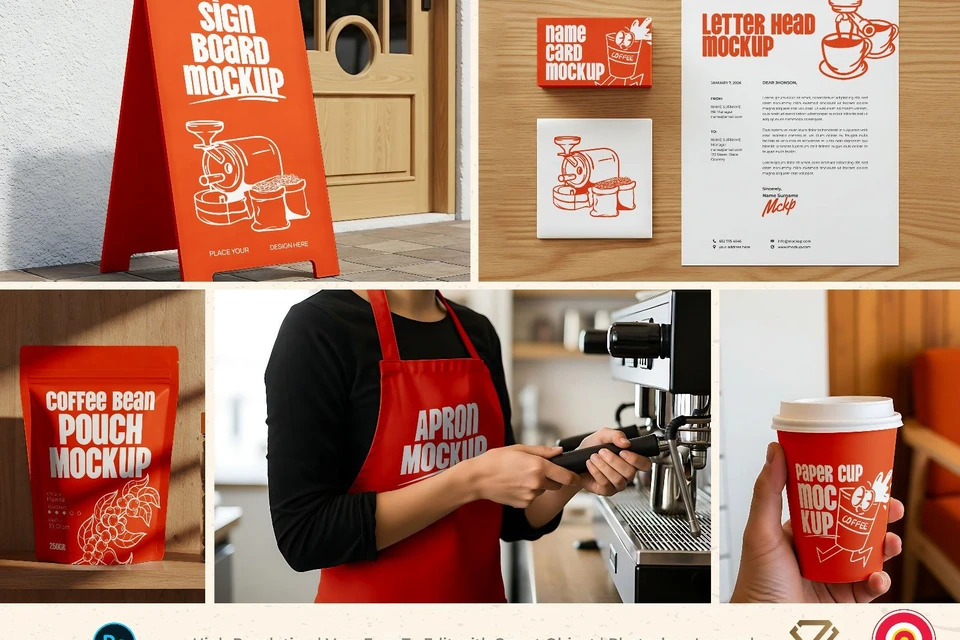 Premium Orange Cafe Coffee Mockup
