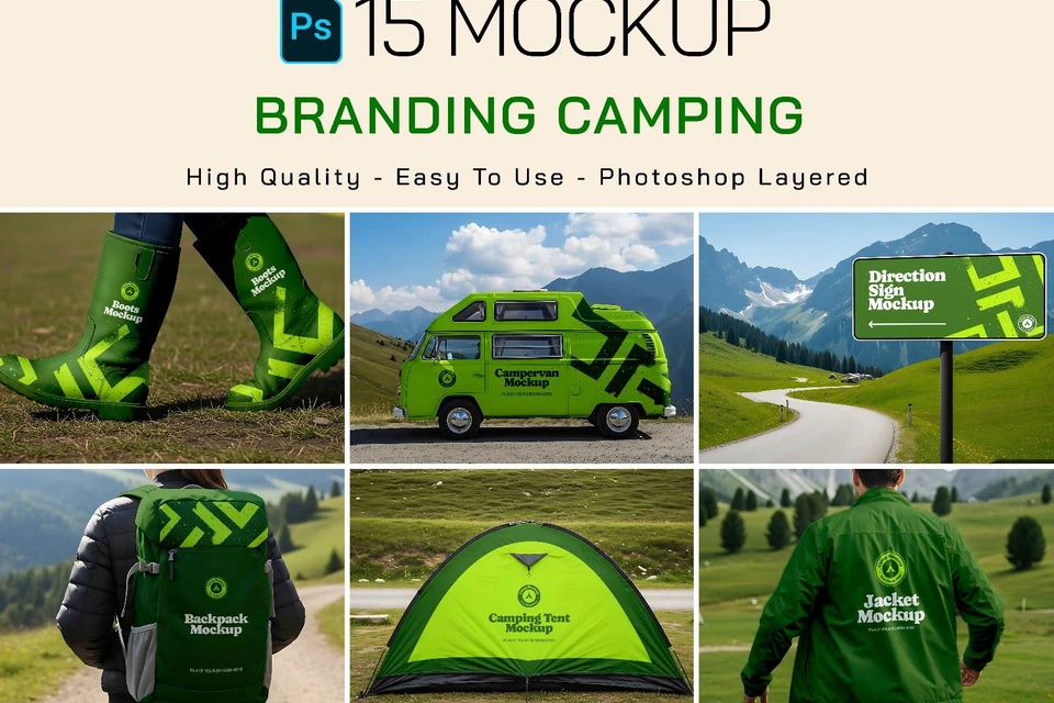 Premium Branding Green Camping Mockup