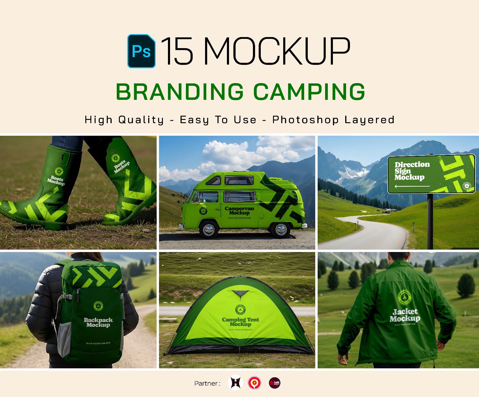 Premium Branding Green Camping Mockup