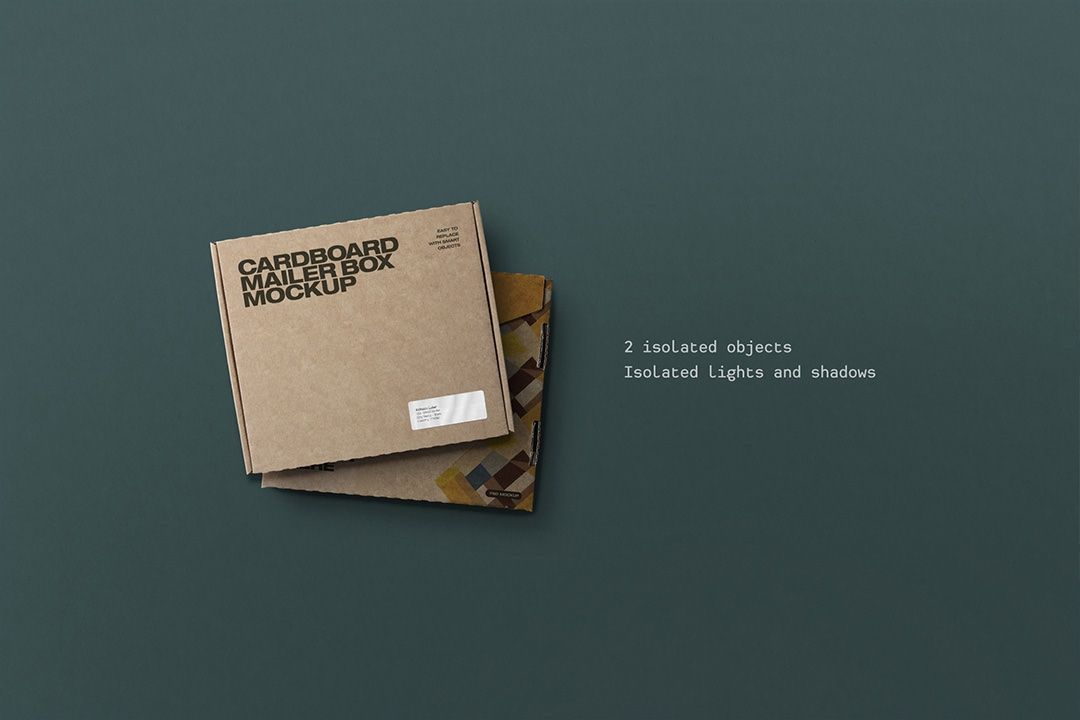 Cardboard Mailer Box Mockup (2 Objects)