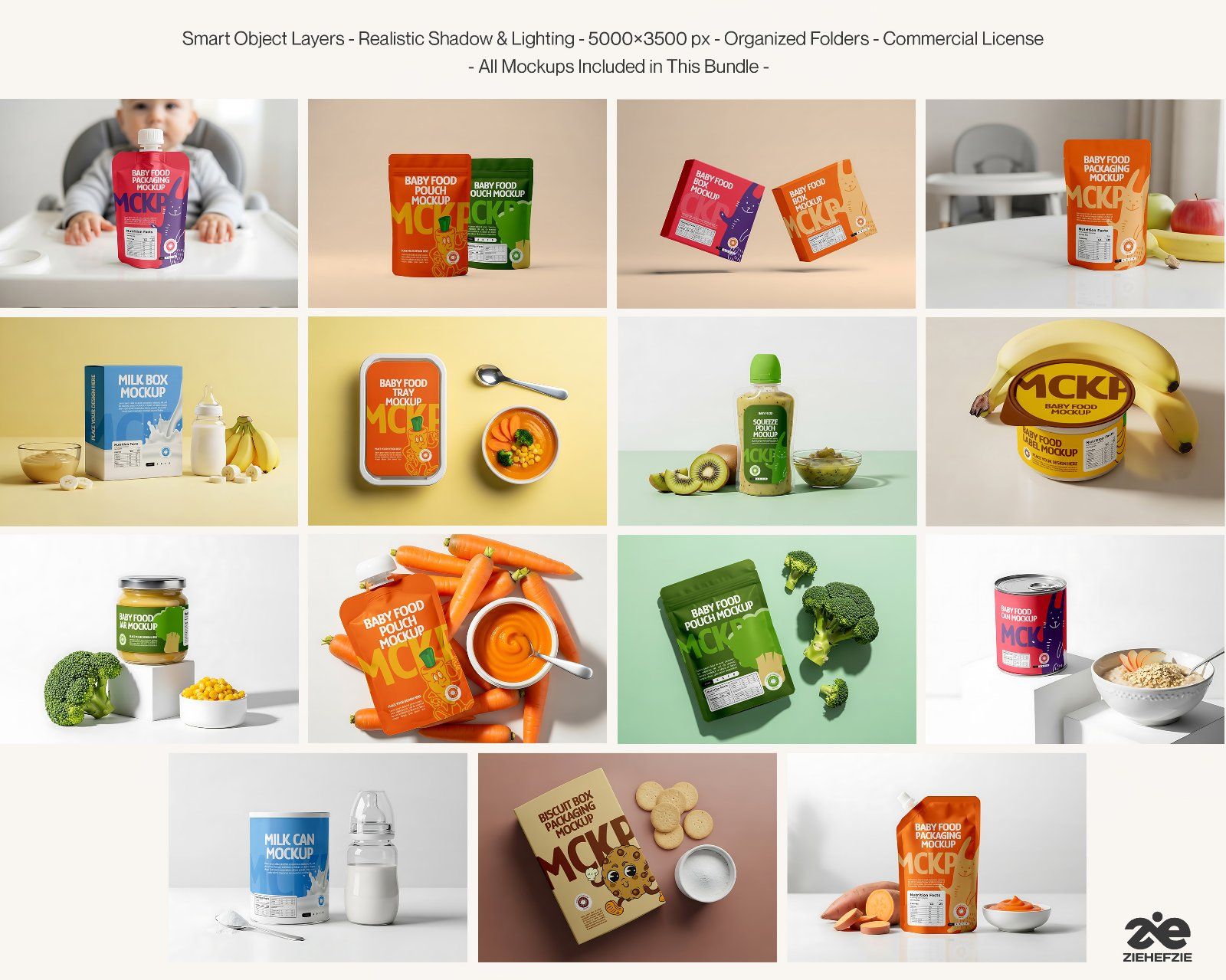 15 Premium Baby Food Packaging PSD Mockup Bundle For Branding