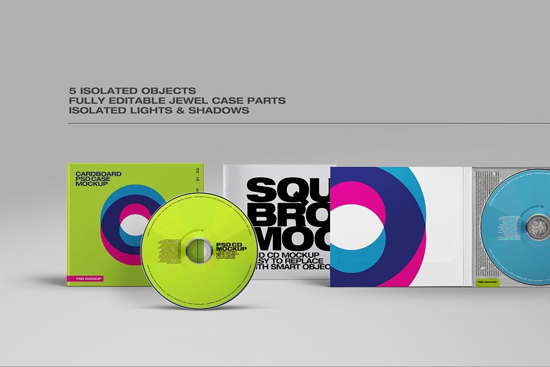 CD Case Mockup - Cardboard Packaging & Disc Set (5 Objects)