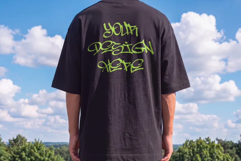 Men's Oversized Back T-Shirt Mockup | Streetwear Lifestyle