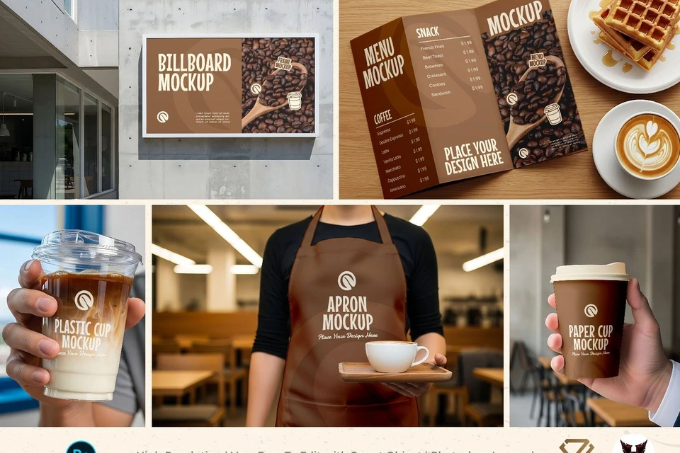 Premium Branding Cozy Black Coffee Shop Mockup