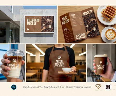 Premium Branding Cozy Black Coffee Shop Mockup