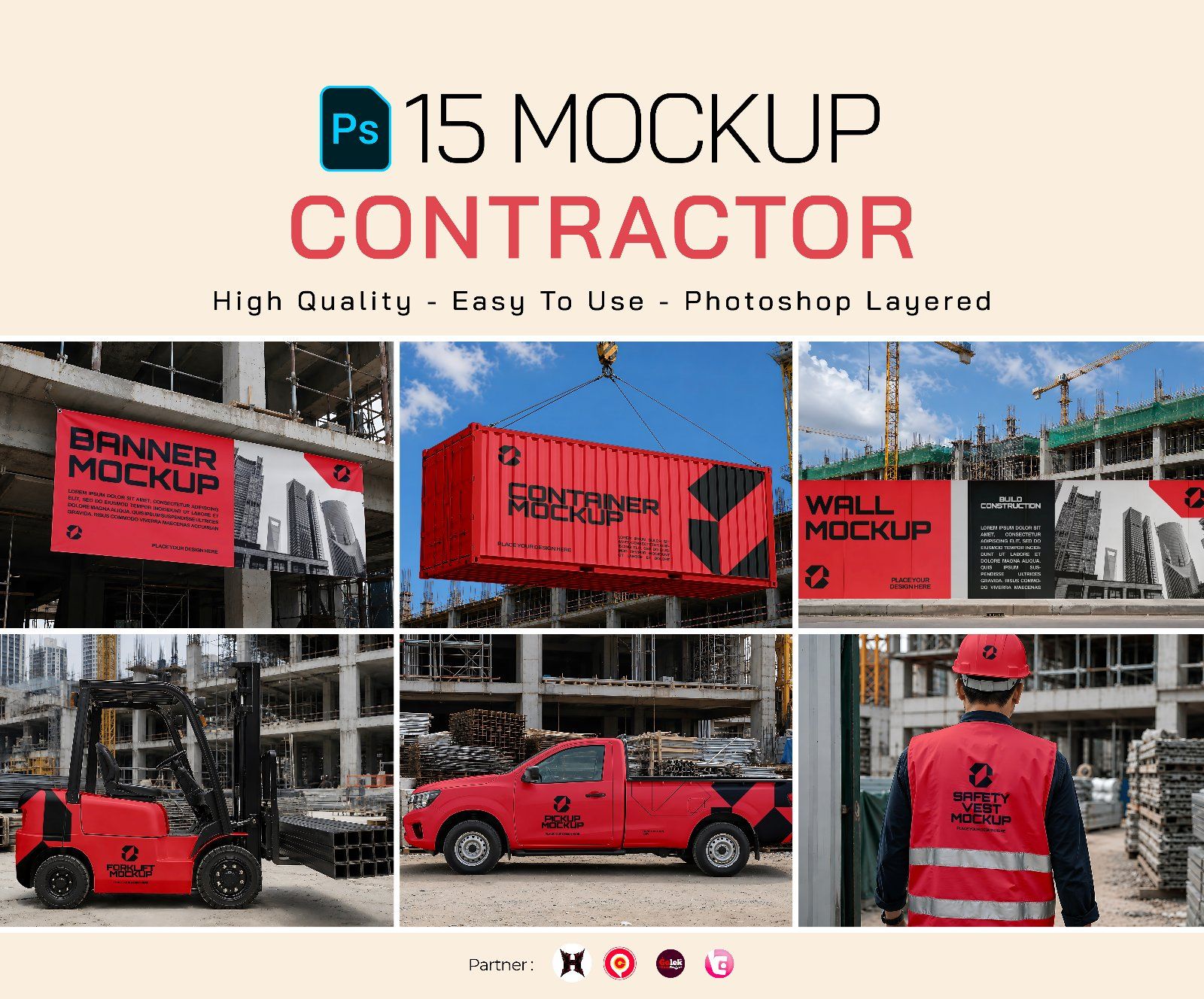 Premium Branding Red Constractor Mockup