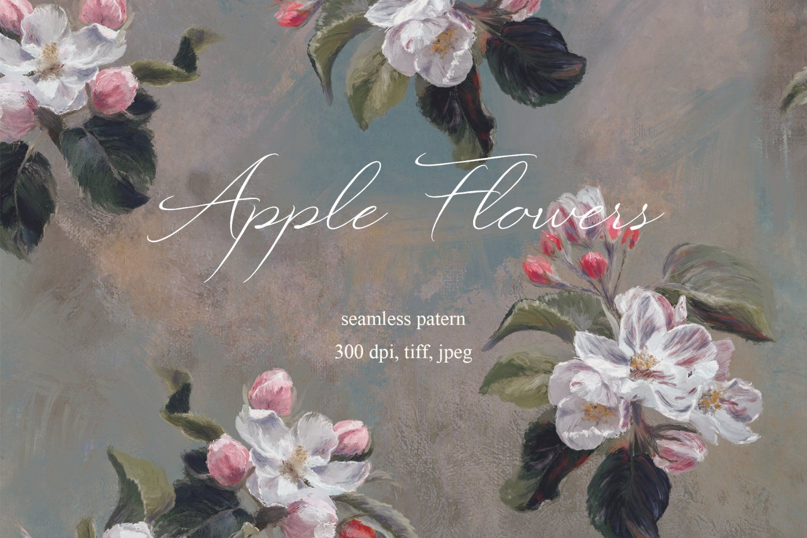 'Apple Flowers' oil on canvas seamless pattern