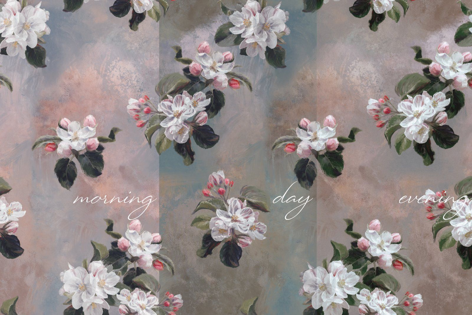 'Apple Flowers' oil on canvas seamless pattern