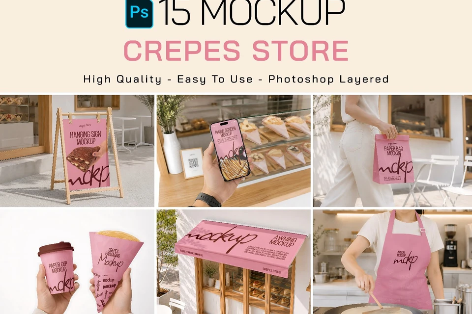 Premium Branding Pink Crepes Store Mockup