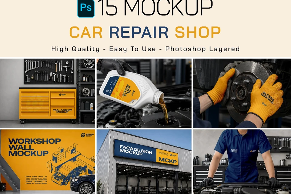 Premium Branding Car Repair Shop Mockup