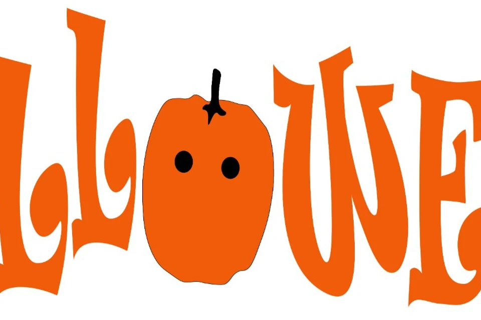 Halloween Lettering with Ghost and Pumpkin, Orange Hand Drawn Typography