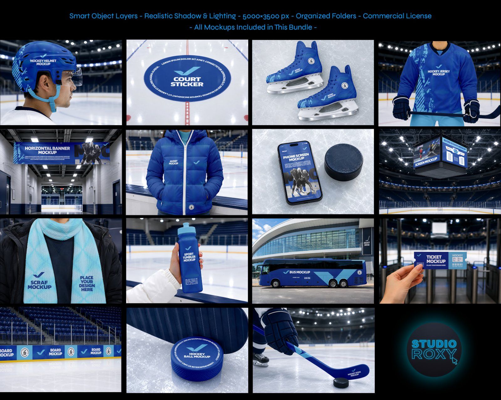 Ultimate Hockey Club Branding Mockup Bundle – 15 Premium PSD Scenes for Ice Hockey & Athletic Identi