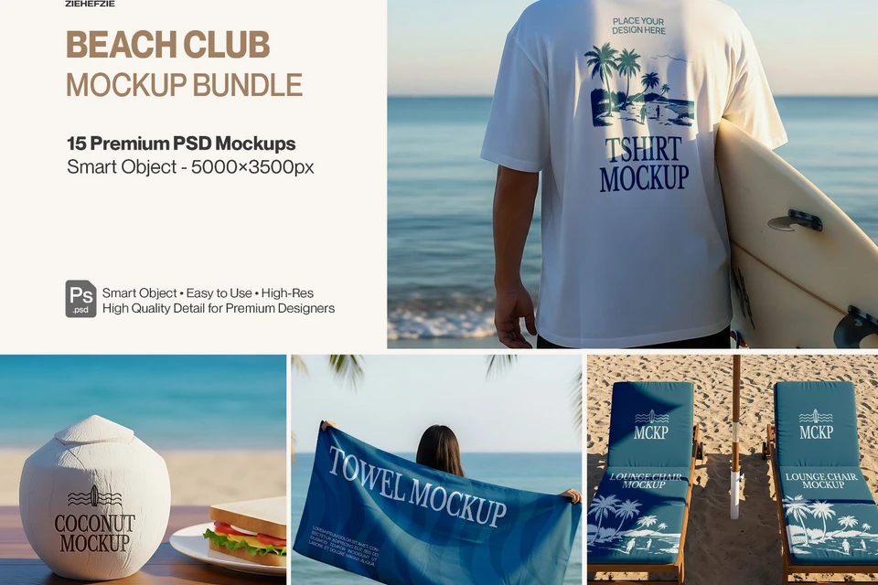 Premium Beach Club & Summer Lifestyle Mockup Bundle – 15 Aesthetic PSD Scenes for Resort Branding
