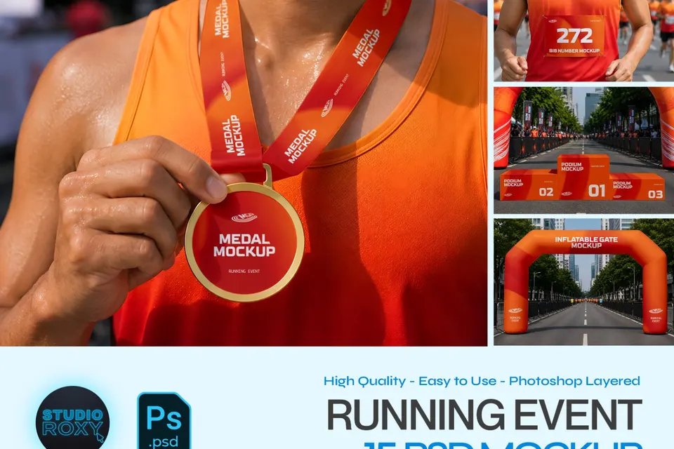 Running Event Branding Mockup Bundle - 15 PSD Templates  Marathon & Sports Event