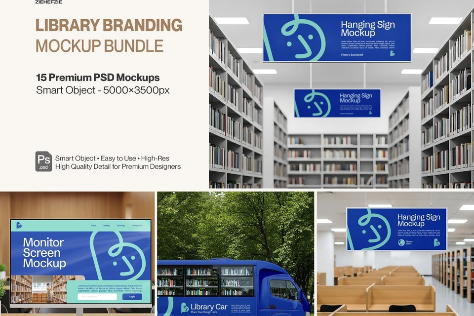 Premium Library Branding Mockup Bundle PSD – School or University Branding