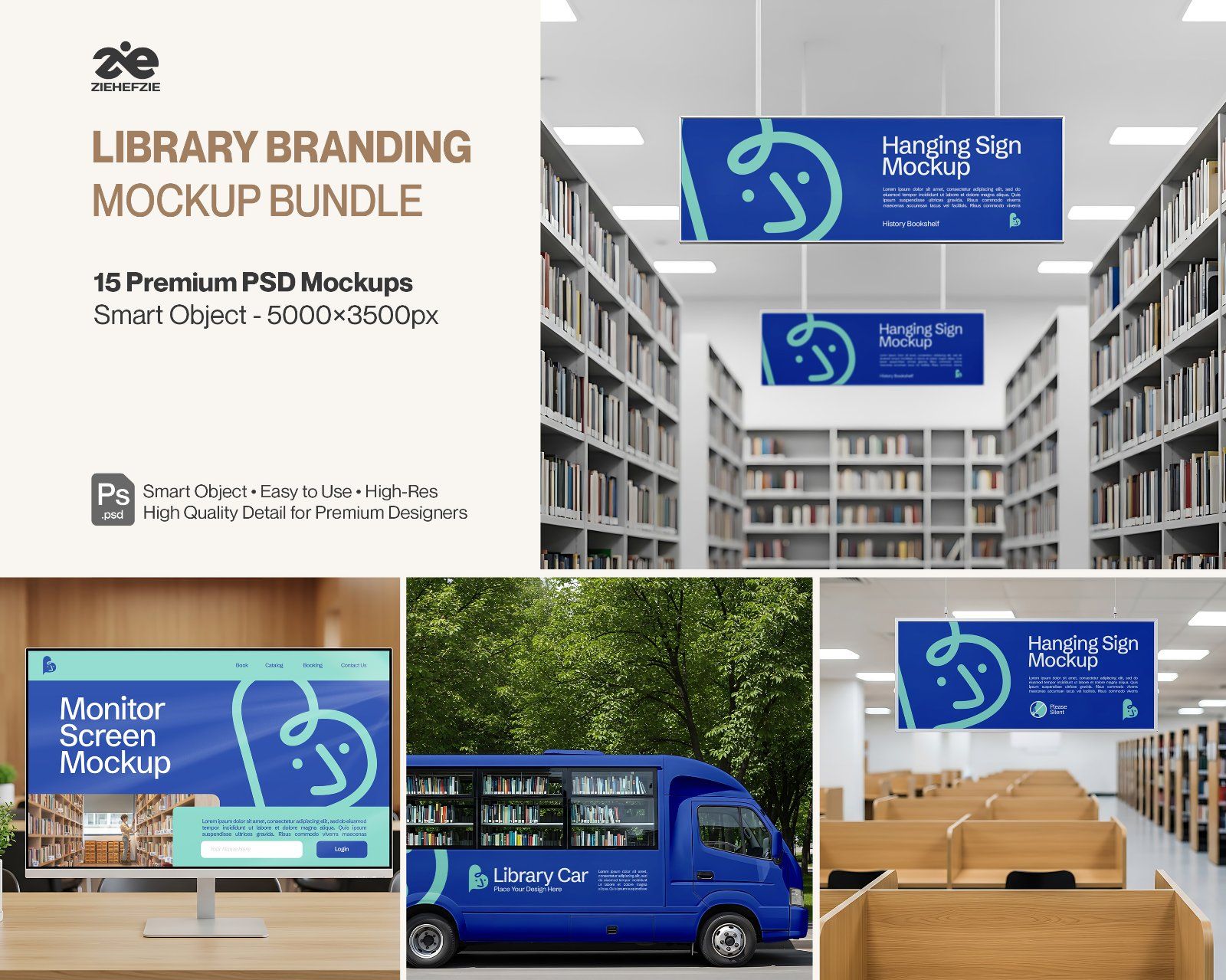 Premium Library Branding Mockup Bundle PSD – School or University Branding