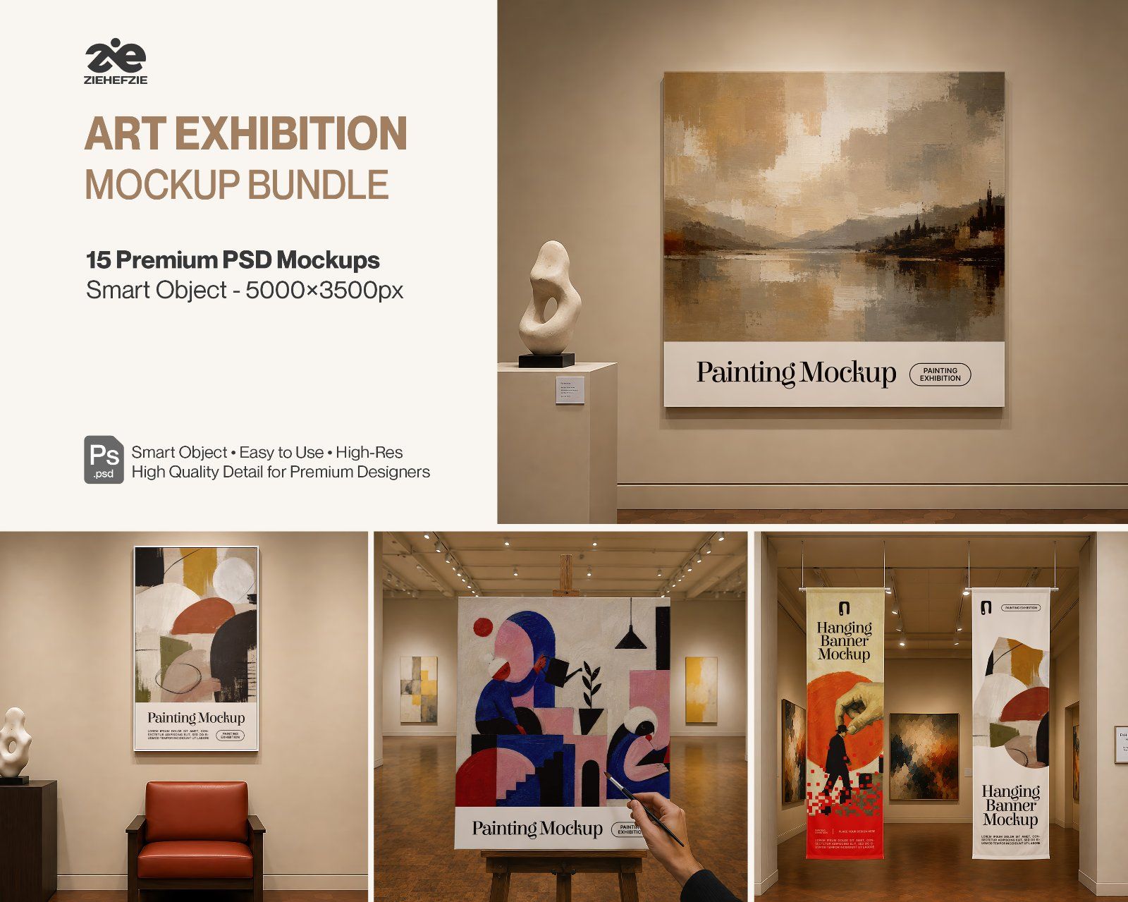 Art Exhibition Mockup Bundle - 15 PSD Templates  Art Gallery & Exhibition Brand Identity Mockup Set — image 1
