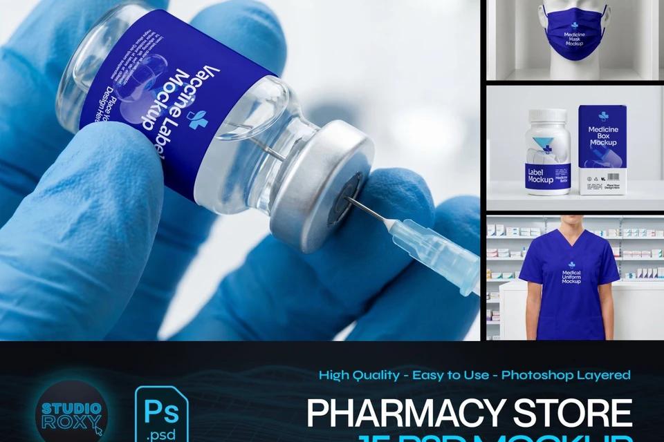 Premium Pharmacy Store Branding Mockup Bundle – 15 Professional Medical & Healthcare PSD Scenes