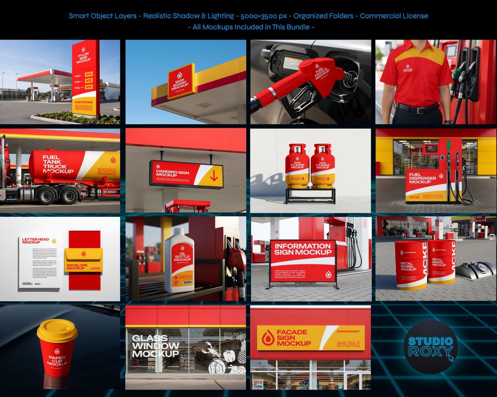 Premium Gas Station & Fuel Station Branding Mockup Bundle – 15 High-Res PSD Scenes for Energy Identi