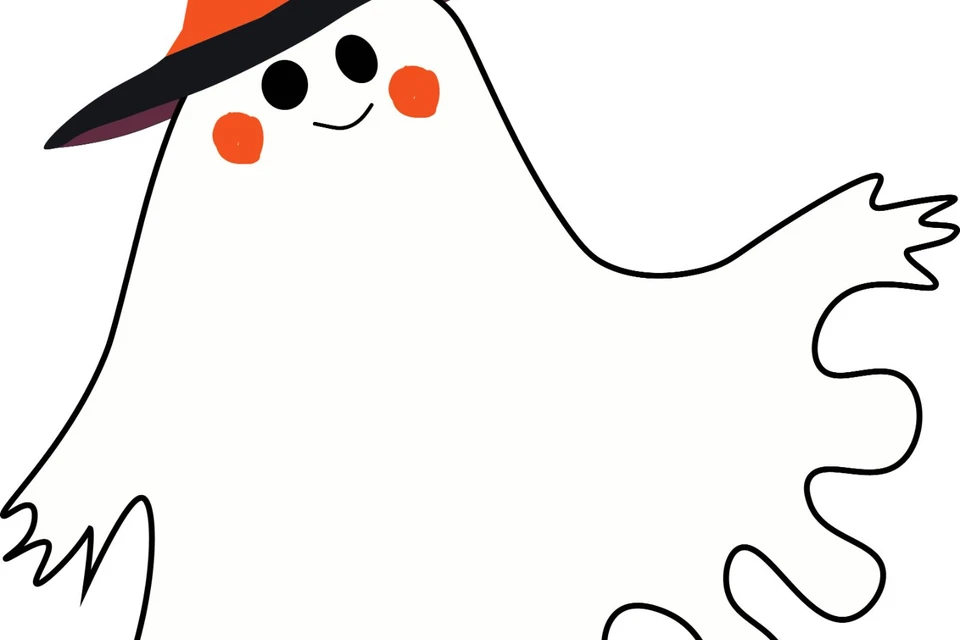 Cute Dancing Ghost in Witch Hat, Halloween Character Illustration