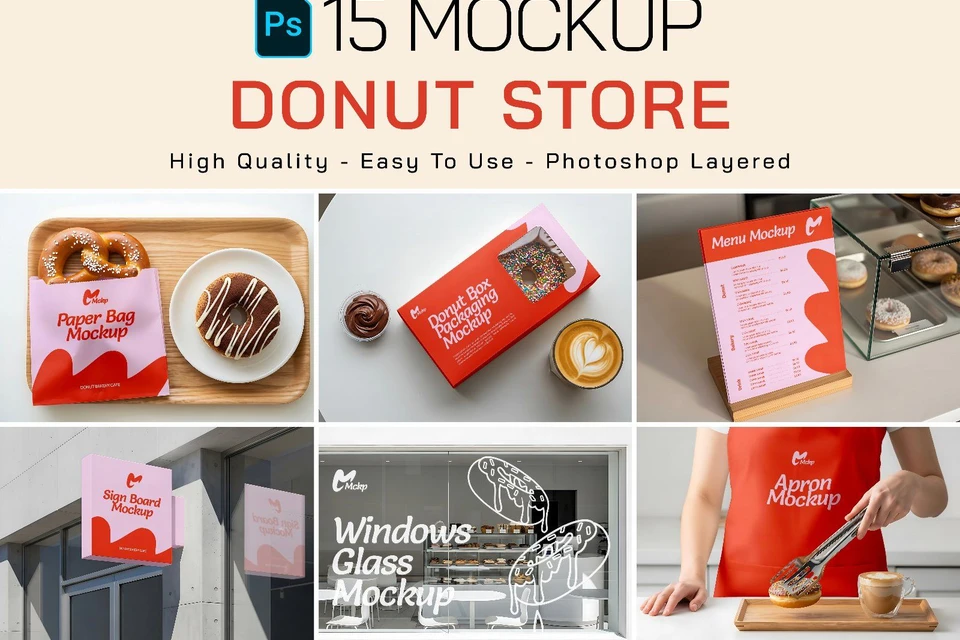 Premium Branding Pink Donut Store Mockup