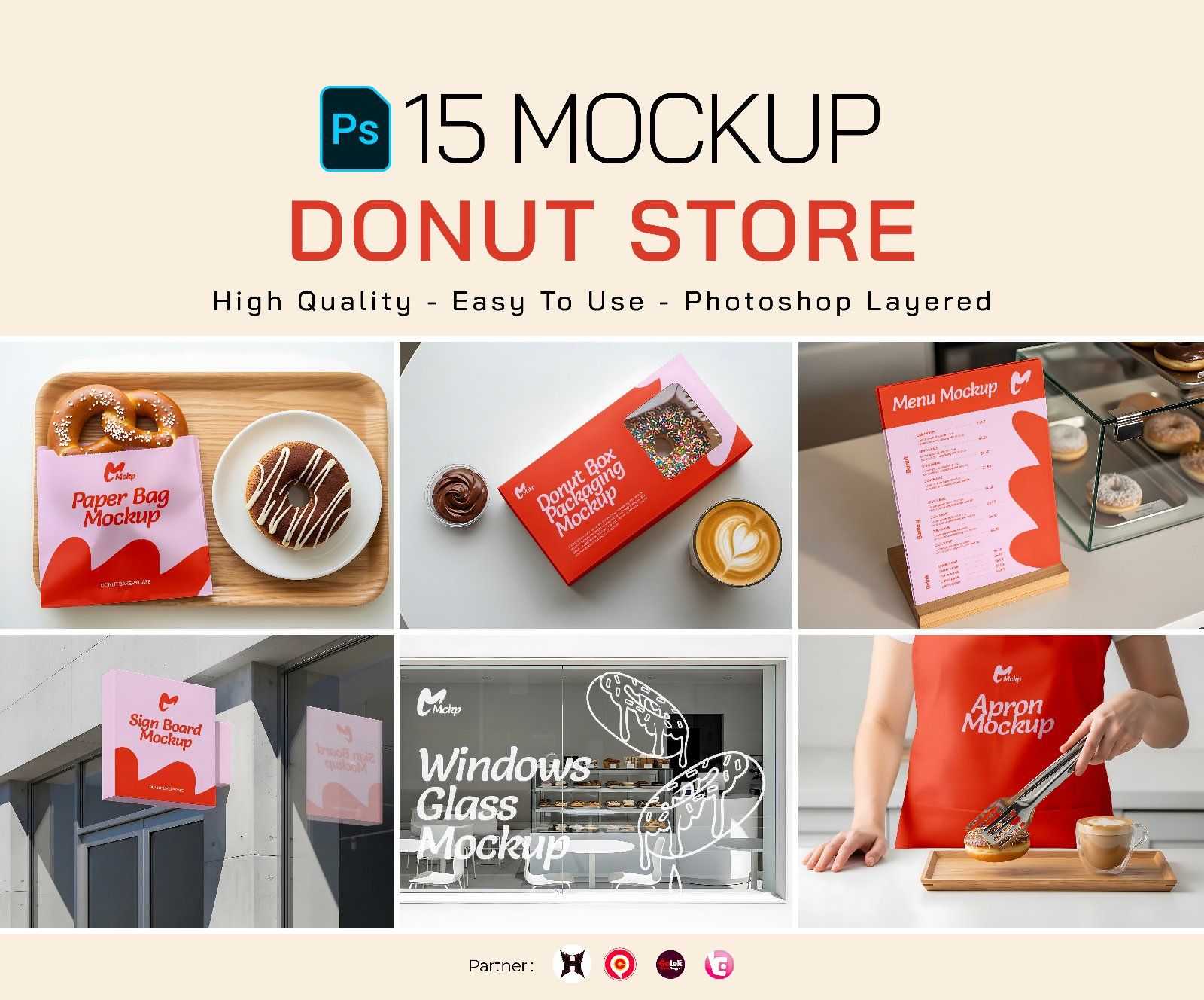 Premium Branding Pink Donut Store Mockup