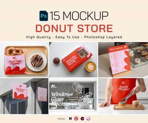 Premium Branding Pink Donut Store Mockup